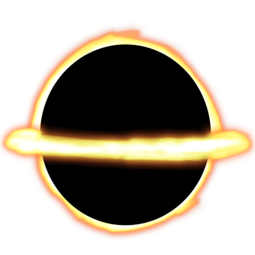 A drawing of a black circle. The circle has an orange-yellow glowing ring around the middle of it, and the same glow is coming from behind the circle.